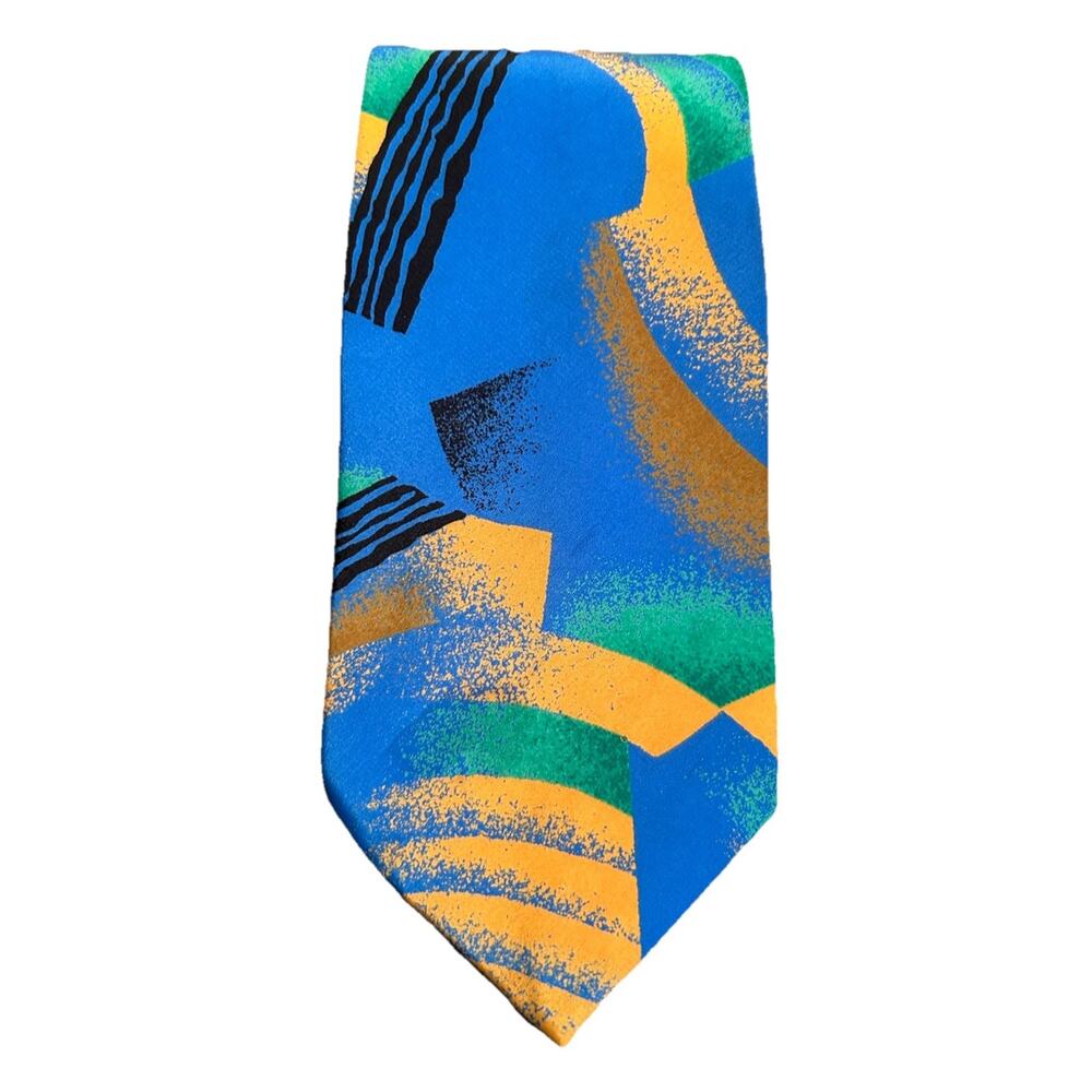 Vtg Enrico Capucci Men’s Tie 3.75” Blue Orange Acid Trip Abstract Art Silk Retro